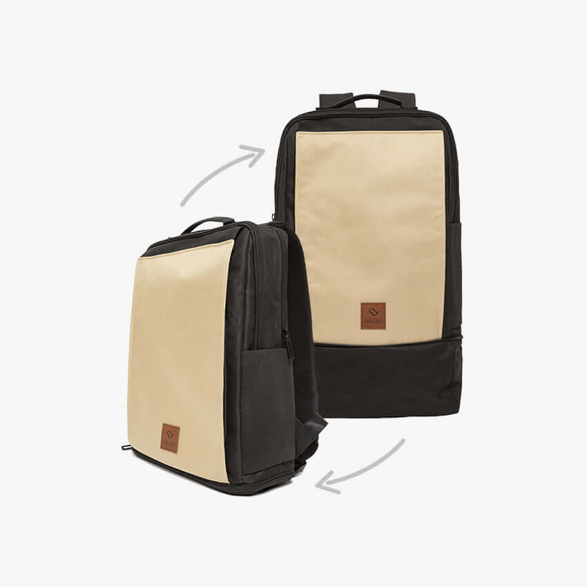 Compact backpack aside expanded backpack, model CITYC, color beige