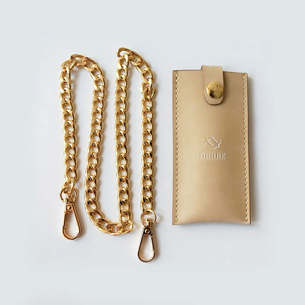 Chain with a leather pouch alongside