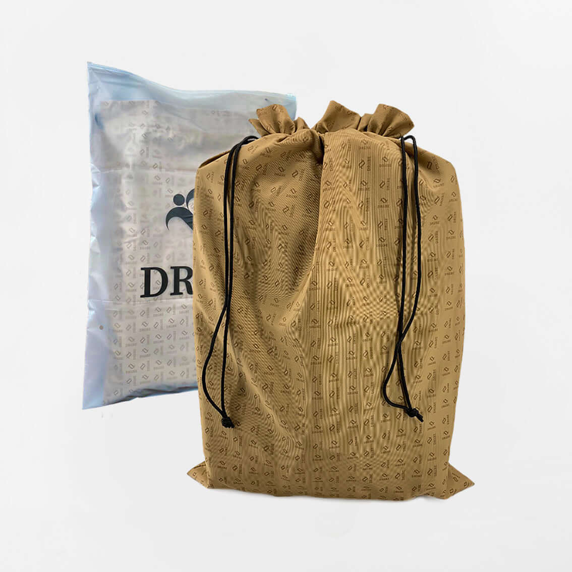 backpack in the gold packing sack with the DRiiBE logo