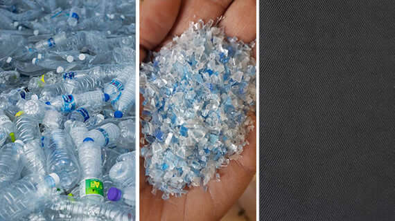 Recycling of plastic bottles to make fabric for sustainable backpacks