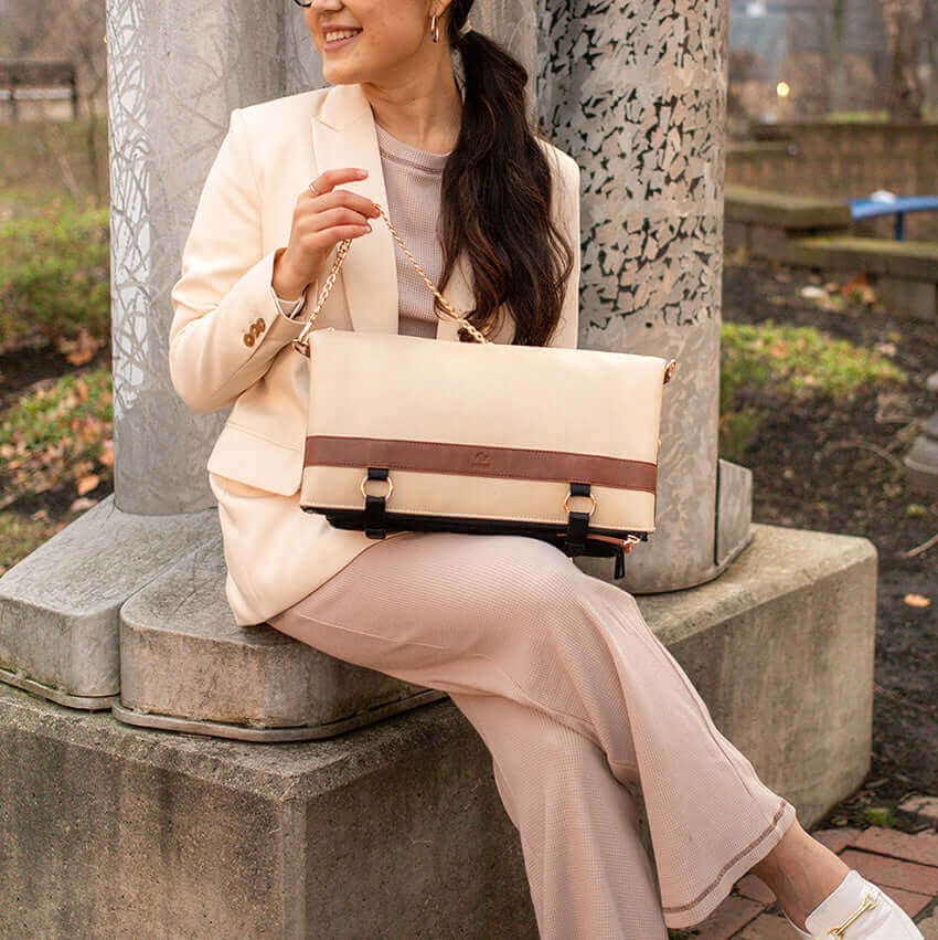 Woman with convertible yellow purse DAKOTA by DRiiBE